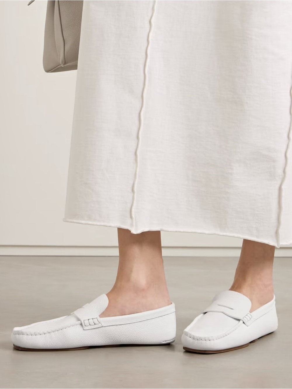 New KHAITE Billy Textured Leather Loafers White Sz 9.5